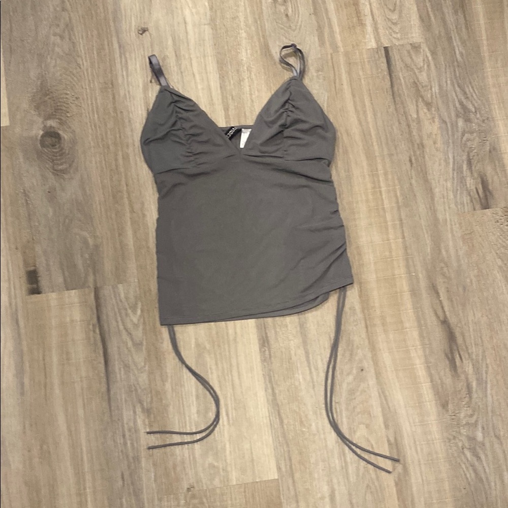 H&M Gray Ruched Tie Front Camisole